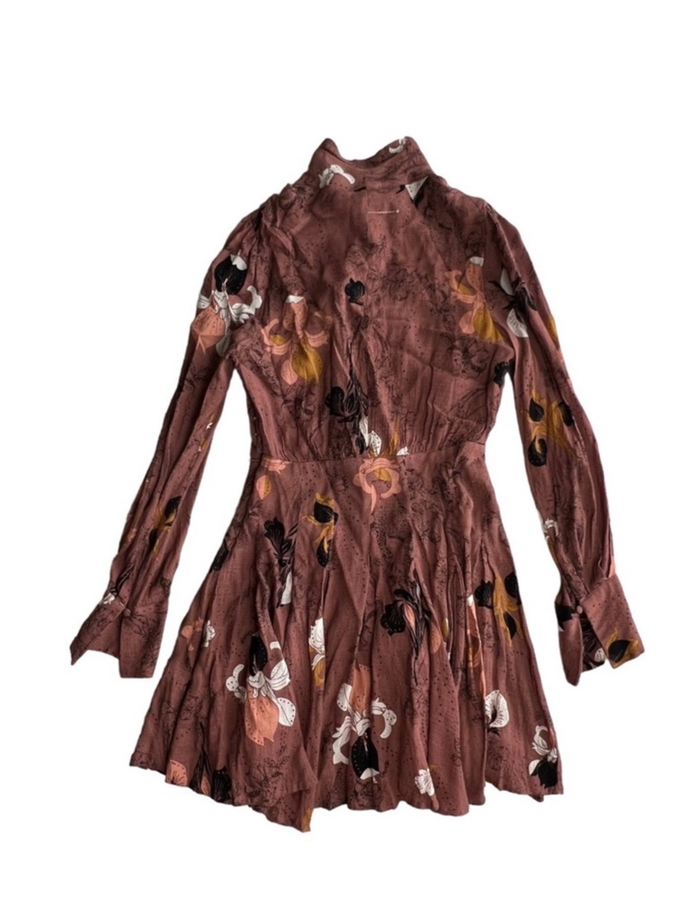 Free People Mauve Floral Long-Sleeve Tie-Neck Dress - Picture 4 of 6